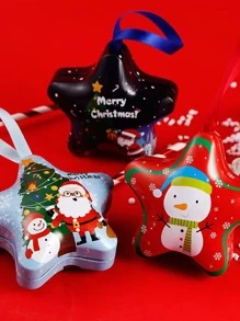 1 pieza Caja de lata Navidad con estampado de dibujos animados en forma de estrella al azar - Multicolor - Ver 1