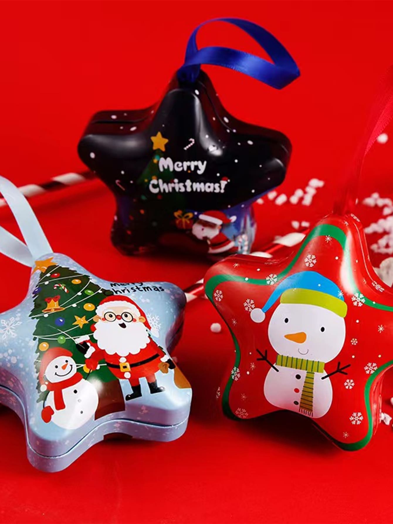 1 pieza Caja de lata Navidad con estampado de dibujos animados en forma de estrella al azar - Multicolor - Ver 1