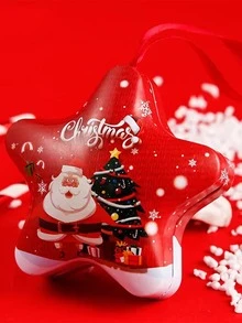 1 pieza Caja de lata Navidad con estampado de dibujos animados en forma de estrella al azar - Multicolor - Ver 3