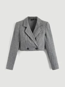 SHEIN MOD Plaid Lapel Collar Double Button Overcoat - Grey - View 2