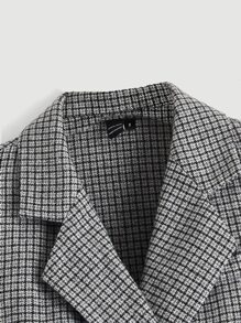 SHEIN MOD Plaid Lapel Collar Double Button Overcoat - Grey - View 6