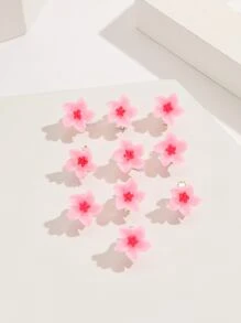 10入組女性樹脂花朵迷你髮夾,甜美時尚大學鮮活風格,適用於日常和旅行可愛 - 粉色 - 查看 2