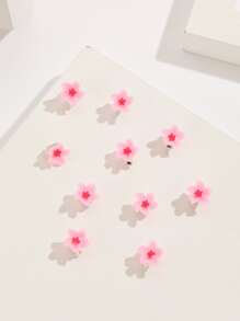 10入組女性樹脂花朵迷你髮夾,甜美時尚大學鮮活風格,適用於日常和旅行可愛 - 粉色 - 查看 3