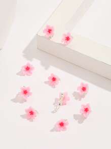 10入組女性樹脂花朵迷你髮夾,甜美時尚大學鮮活風格,適用於日常和旅行可愛 - 粉色 - 查看 4