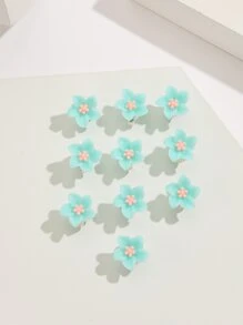 10pcs Women's Resin Flower Mini Hair Clips, Sweet, Stylish, Fresh College-style, Suitable For Daily And Travel Use - Mint Green - View 1