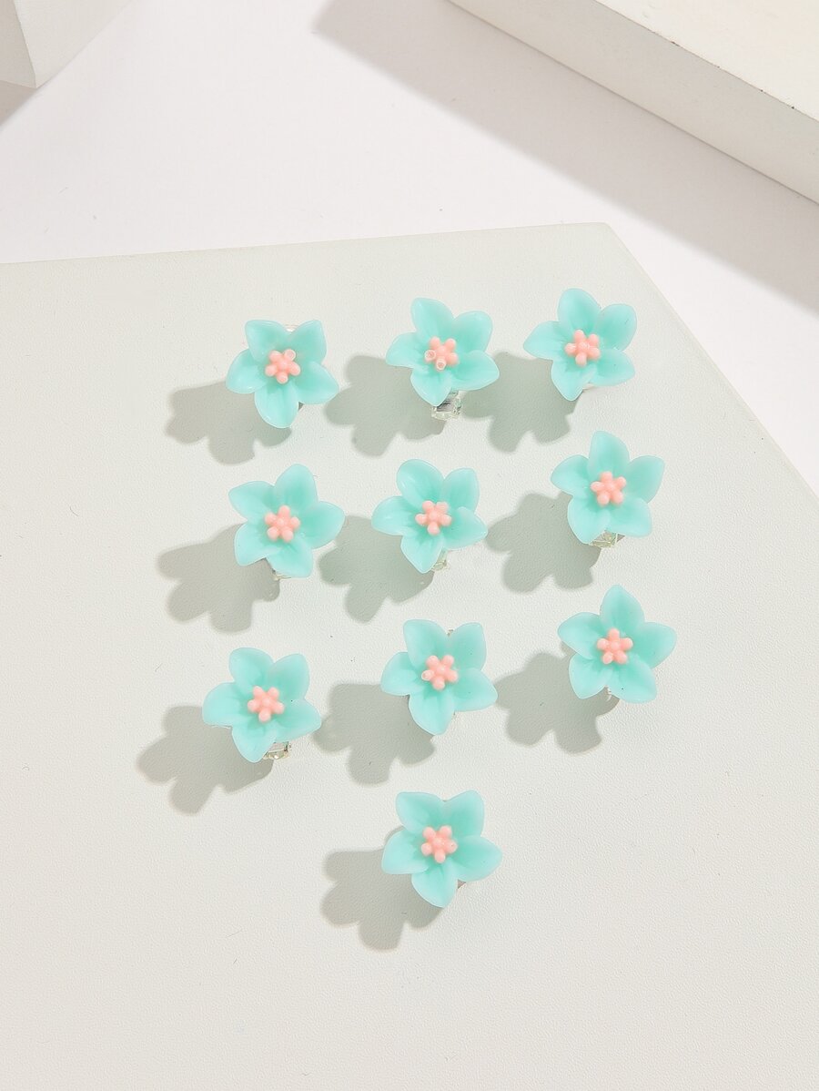 10pcs Women's Resin Flower Mini Hair Clips, Sweet, Stylish, Fresh College-style, Suitable For Daily And Travel Use - Mint Green - View 1