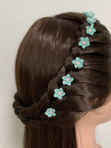 10pcs Women's Resin Flower Mini Hair Clips, Sweet, Stylish, Fresh College-style, Suitable For Daily And Travel Use - Mint Green - View 2