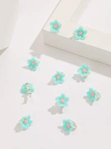 10pcs Women's Resin Flower Mini Hair Clips, Sweet, Stylish, Fresh College-style, Suitable For Daily And Travel Use - Mint Green - View 3