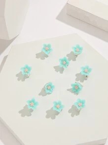 10pcs Women's Resin Flower Mini Hair Clips, Sweet, Stylish, Fresh College-style, Suitable For Daily And Travel Use - Mint Green - View 4