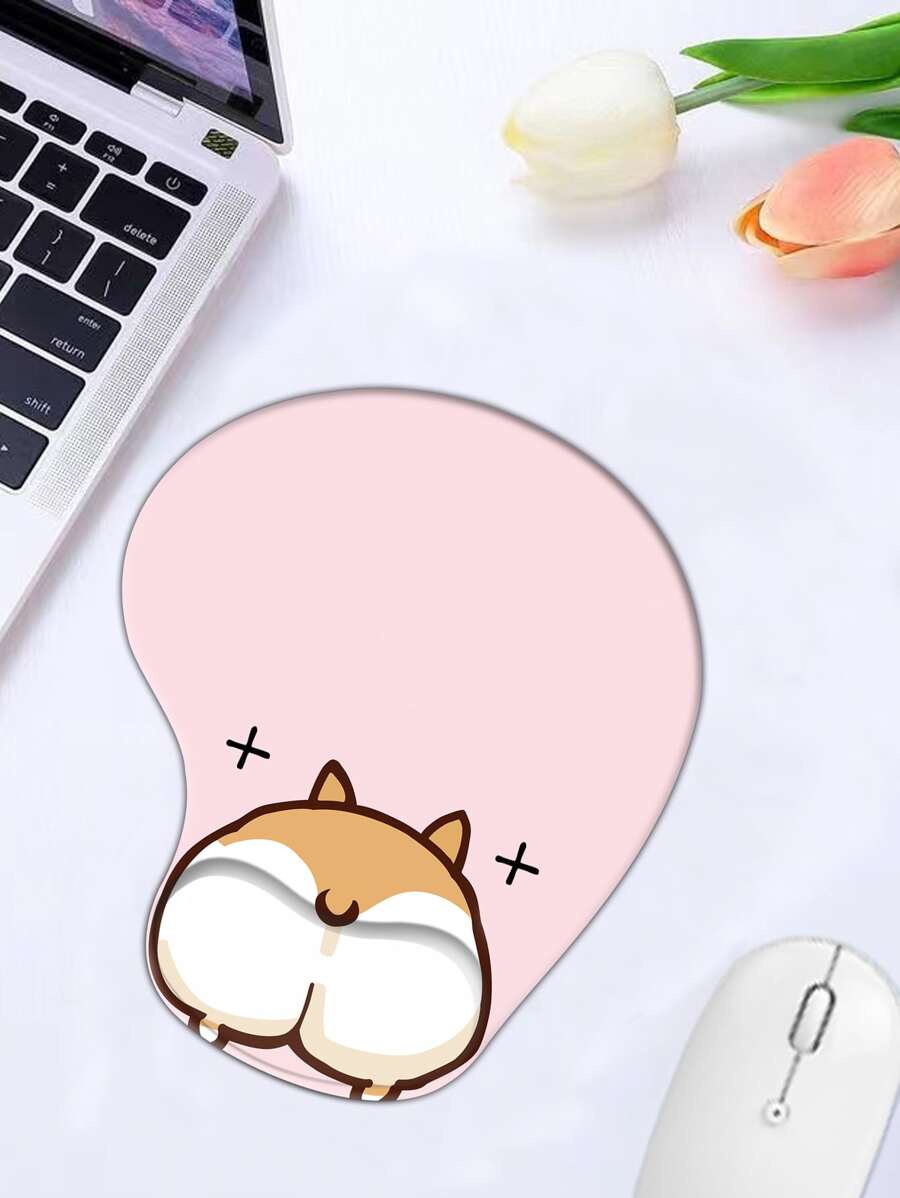 Dog Print Mouse Pad With Wrist Rest - Pink - View 1