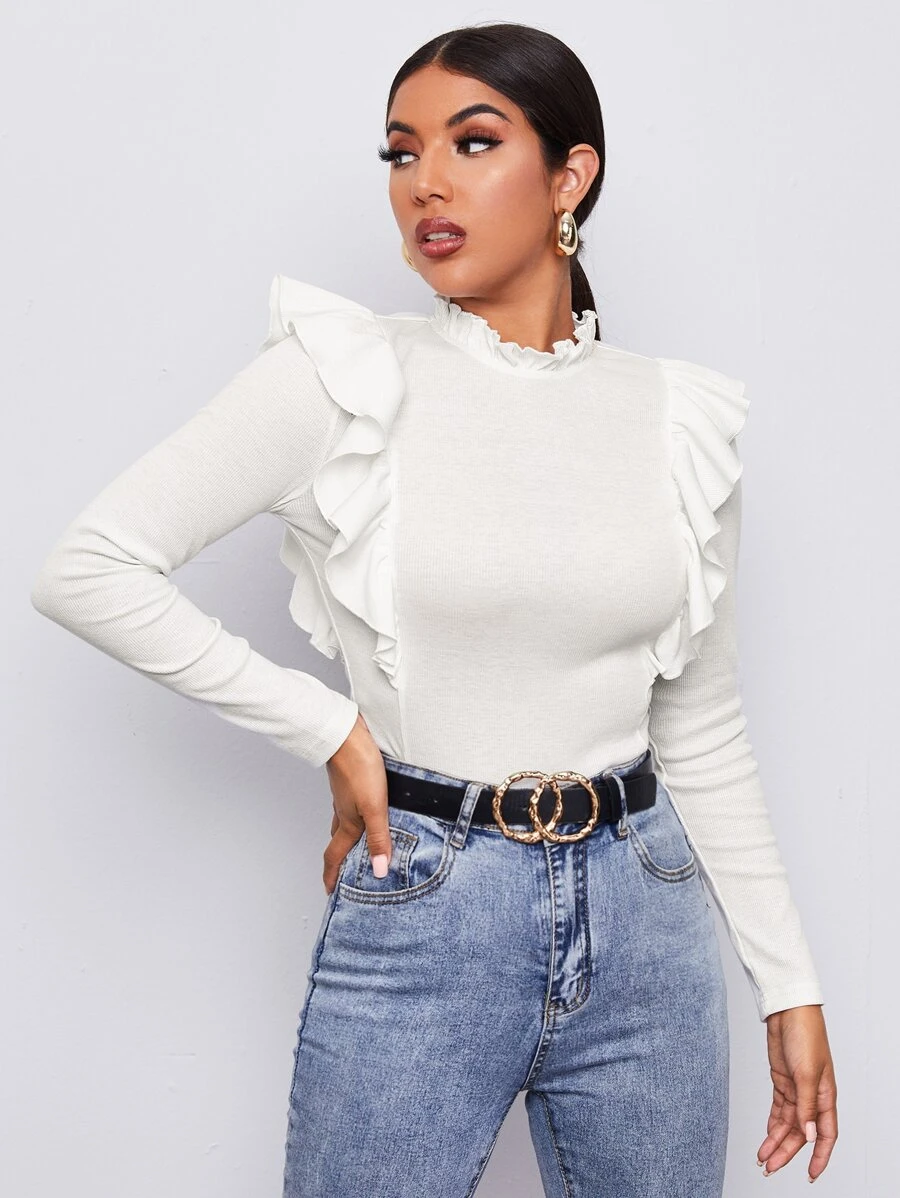 SHEIN Privé T-shirt Tombol Plain Anggun - Putih - View 1