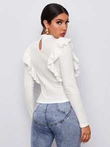 SHEIN Privé T-shirt Tombol Plain Anggun - Putih - View 2