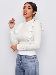 SHEIN Privé T-shirt Tombol Plain Anggun - Putih - View 3