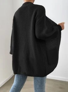 SHEIN Essnce Dual Pocket Drop Shoulder Cardigan - Black - View 2