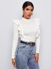 SHEIN Privé T-shirt Tombol Plain Anggun - Putih - View 4