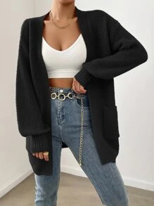 SHEIN Essnce Dual Pocket Drop Shoulder Cardigan - Black - View 4