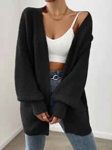 SHEIN Essnce Dual Pocket Drop Shoulder Cardigan - Black - View 6