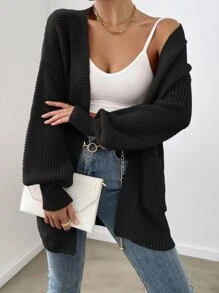 SHEIN Essnce Dual Pocket Drop Shoulder Cardigan - Black - View 7