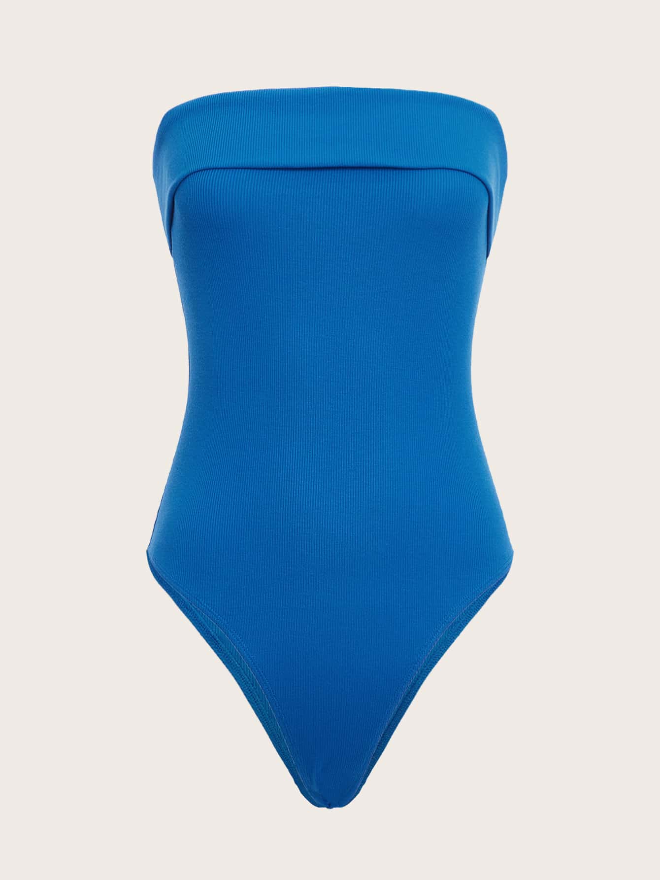 SHEIN EZwear Foldover Ribbed Knit Tube Bodysuit - Blue - View 1