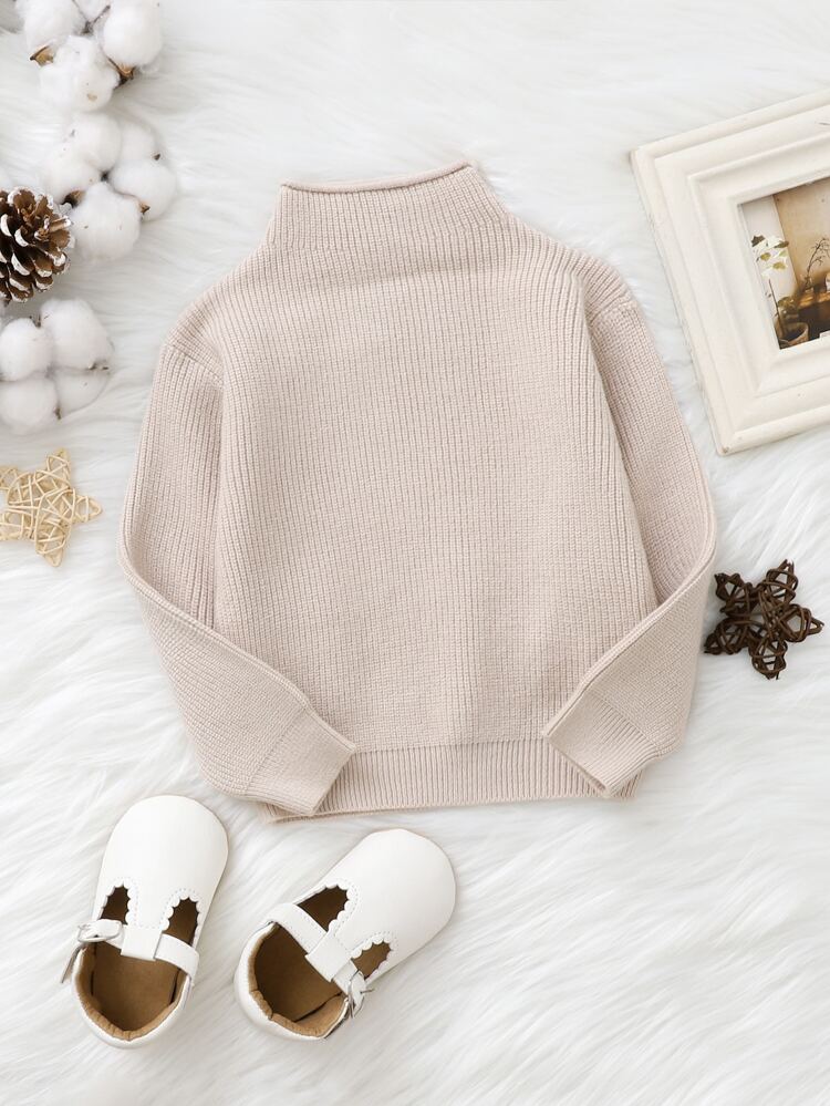Baby Girl Mock Neck Ribbed Knit Sweater