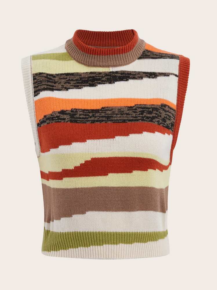 Muchica Color Block Mock Neck Sweater Vest Without Blouse - Multicolor - View 1
