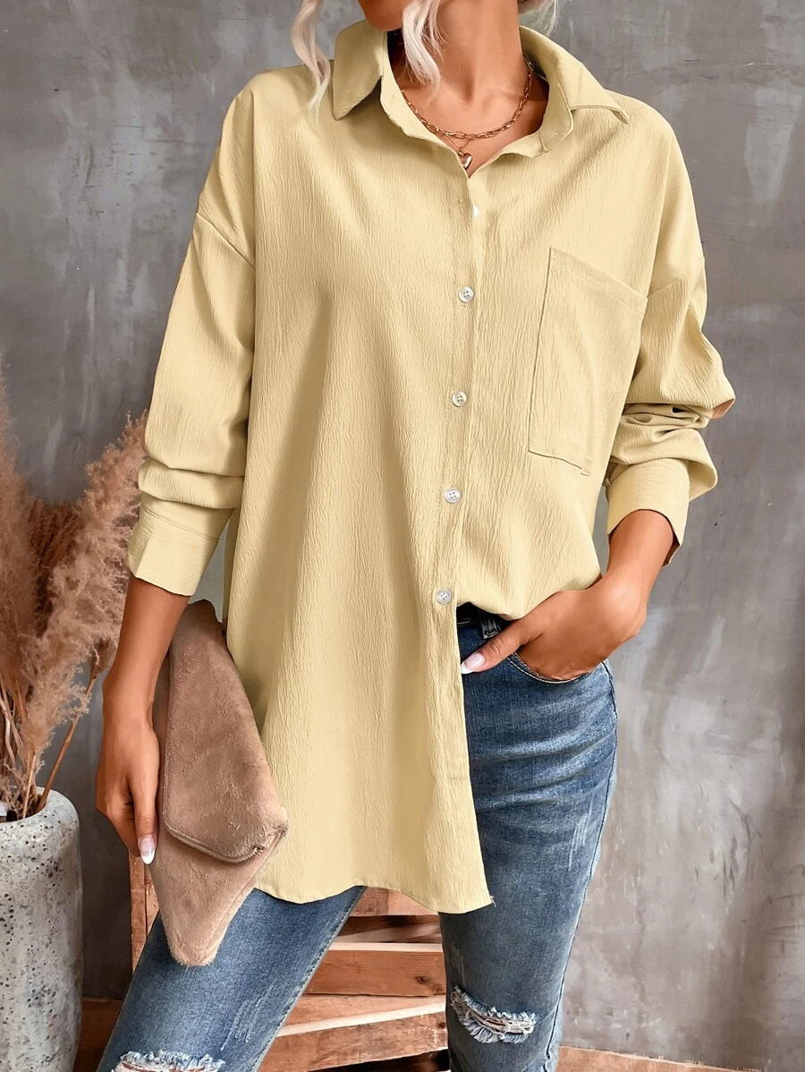 Aveloria Camisa con bolsillo delantero de hombros caídos irregular - Caqui - Ver 1