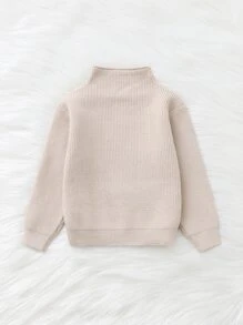 Suéter De Tricô Com Gola Alta Para Bebê Menina - Damasco - Visão 2