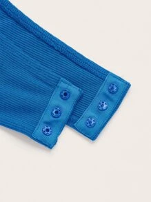 SHEIN EZwear Foldover Ribbed Knit Tube Bodysuit - Blue - View 3