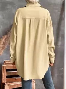 Aveloria Camisa con bolsillo delantero de hombros caídos irregular - Caqui - Ver 2