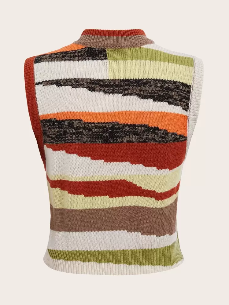 Muchica Color Block Mock Neck Sweater Vest Without Blouse - Multicolor - View 2