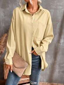 Aveloria Camisa con bolsillo delantero de hombros caídos irregular - Caqui - Ver 3