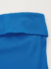 SHEIN EZwear Foldover Ribbed Knit Tube Bodysuit - Blue - View 4