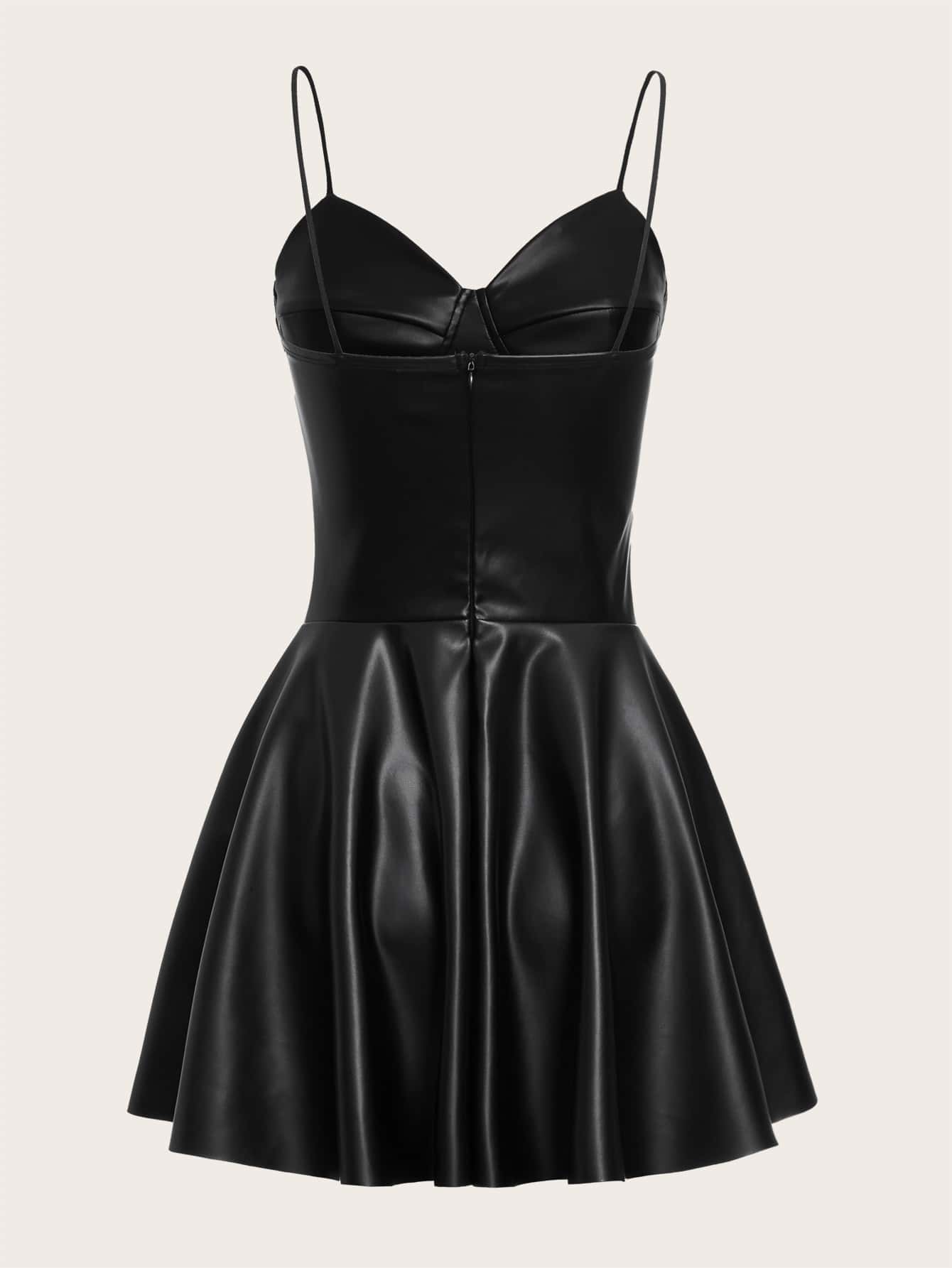 SHEIN ICON 大碼PU皮革吊帶洋裝 - 黑色 - 查看 2