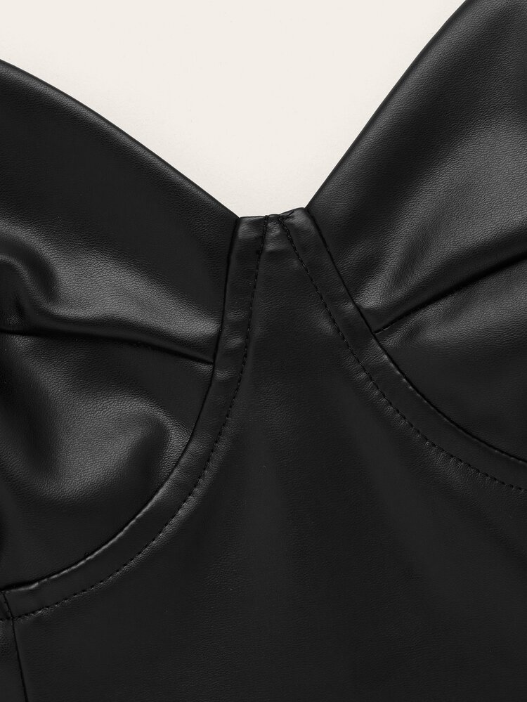 SHEIN ICON 大碼PU皮革吊帶洋裝 - 黑色 - 查看 3