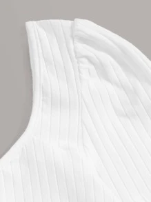 SHEIN EZwear Tie Front Rib-knit Crop Top - White - View 5