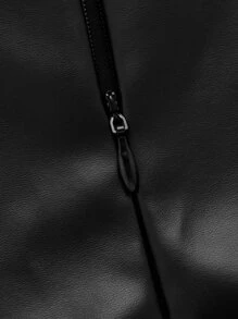 SHEIN ICON 大碼PU皮革吊帶洋裝 - 黑色 - 查看 4