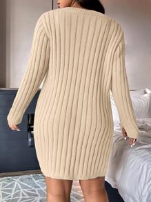 Calvaya Plus Cable Knit Sweater Dress - Beige - View 2