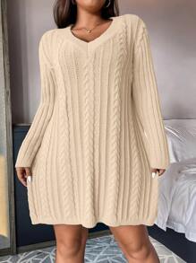 Calvaya Plus Cable Knit Sweater Dress - Beige - View 5