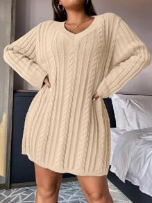 Calvaya Plus Cable Knit Sweater Dress - Beige - View 6