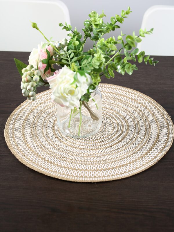 1pc 38cm Round White Printed Linen Placemat