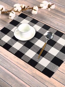 1入組大方格圖案餐墊 - 黑與白 - 查看 1