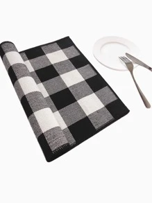 1入組大方格圖案餐墊 - 黑與白 - 查看 2