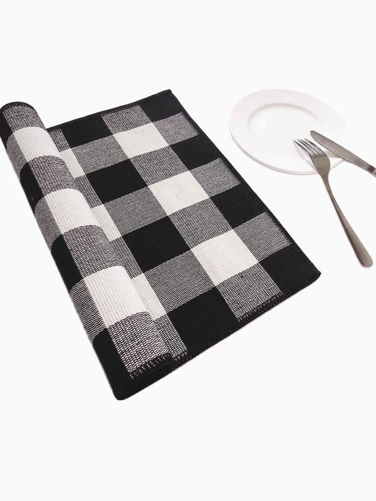 1入組大方格圖案餐墊 - 黑與白 - 查看 2