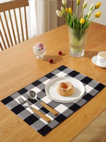1入組大方格圖案餐墊 - 黑與白 - 查看 3