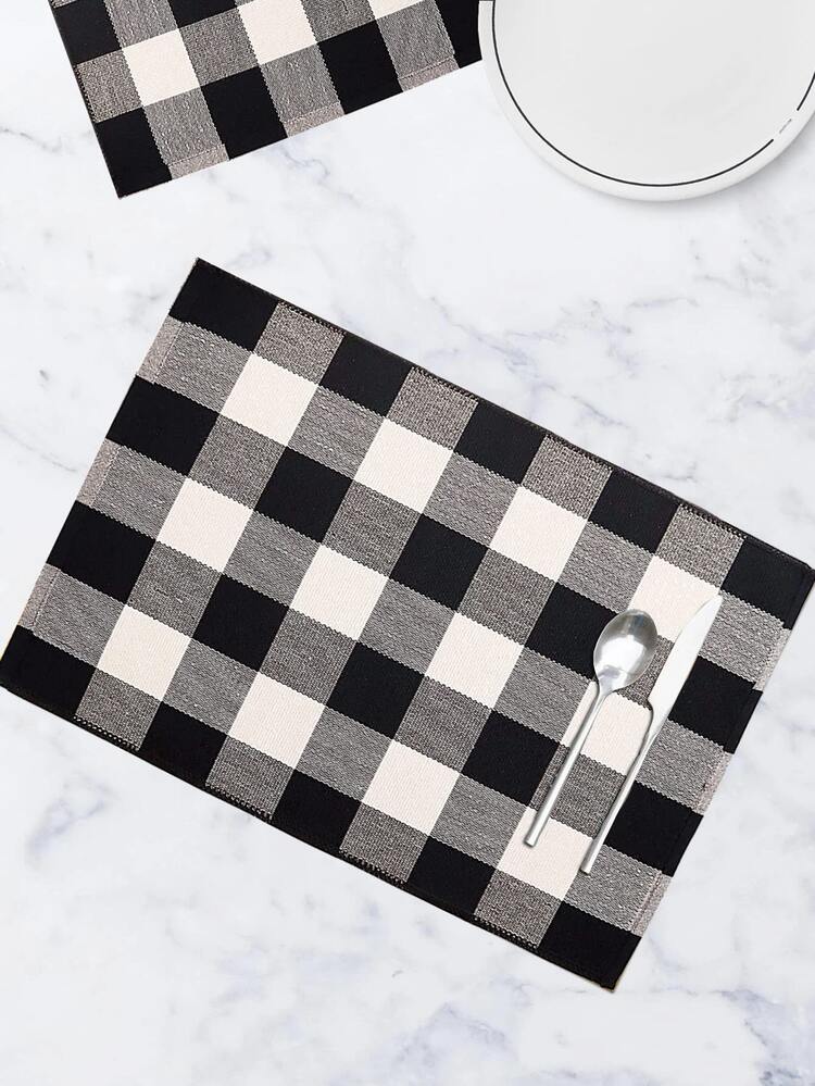 1入組大方格圖案餐墊 - 黑與白 - 查看 4