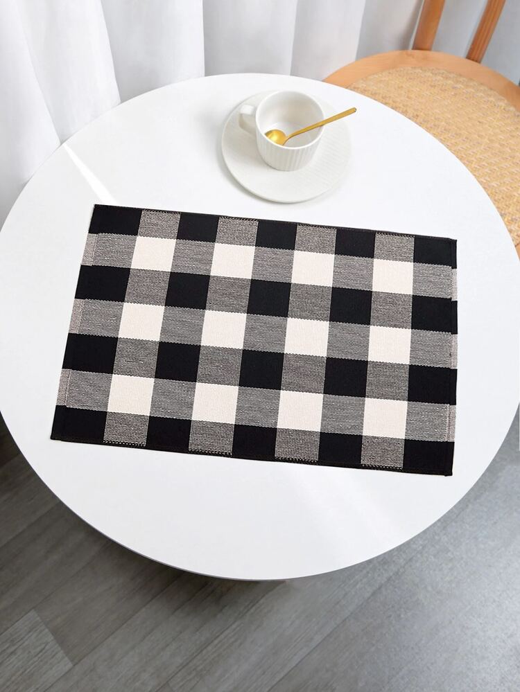 1入組大方格圖案餐墊 - 黑與白 - 查看 5