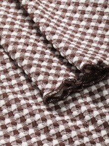 DAZY Áo thun kẻ caro cài nút phía trước - màu nâu - Xem 3