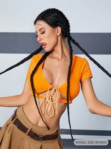 13*1*6 蕾丝前长编织合成假发 - 黑色 - 查看 2