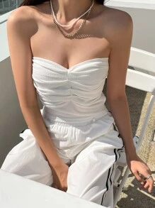 DAZY 褶饰短款抹胸外出上衣 - 白色 - 查看 1