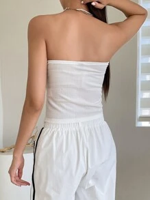 DAZY 褶饰短款抹胸外出上衣 - 白色 - 查看 2